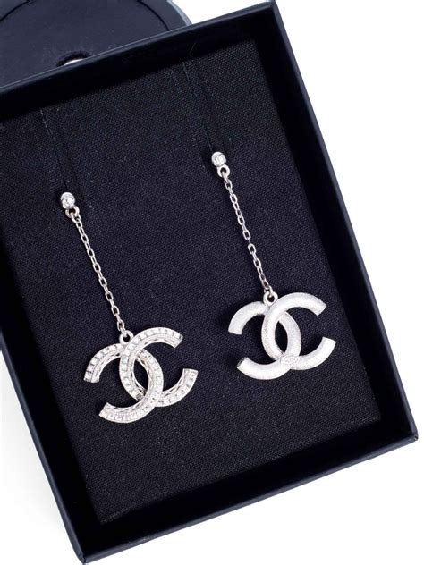 chanel cc silver earrings|silver chanel clip on earrings.